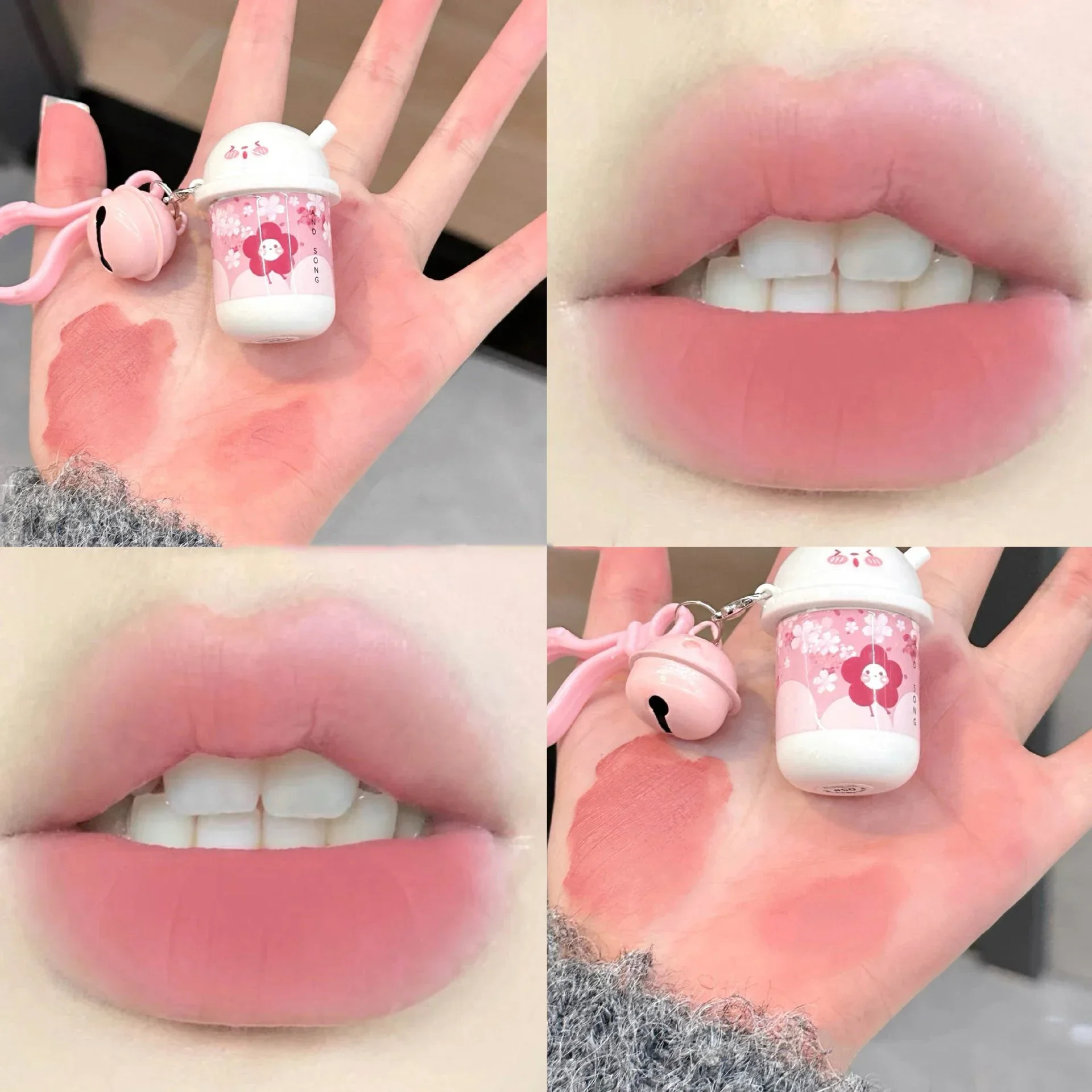 Heallor Matte Velvet Lip Gloss Cute Milk Tea Cup Keychain Długotrwała pomadka w płynie Sexy Lip Tint Lip Glaze Koreański makijaż Cos