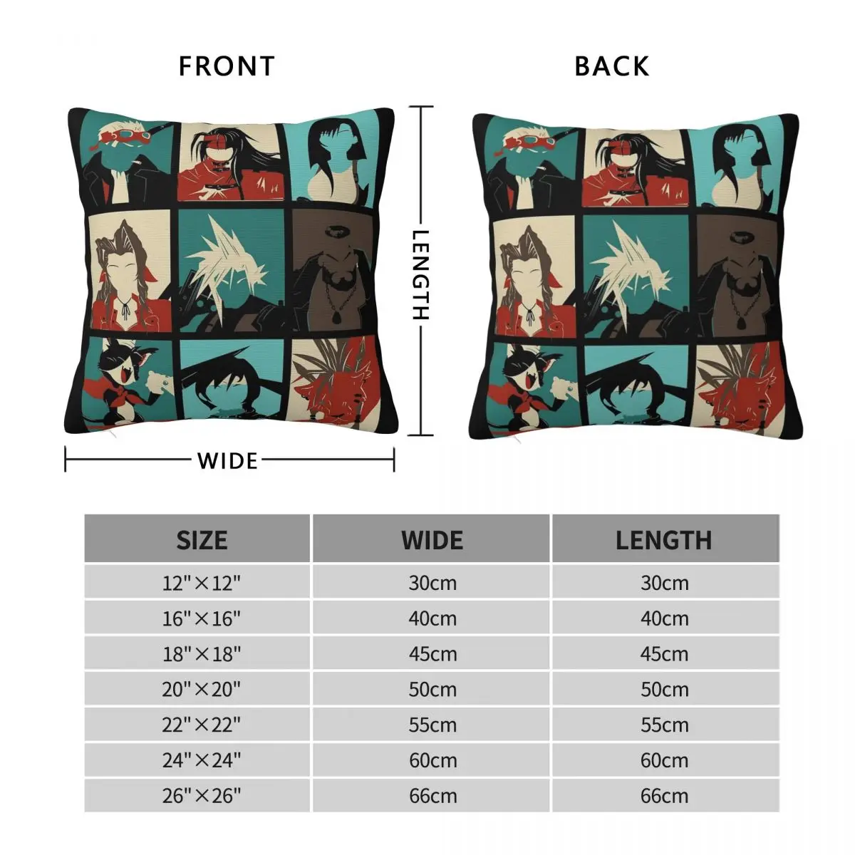 Fantasy Final Seven Square Pillowcase Pillow Cover Polyester Cushion Zip Decorative Comfort Throw Pillow for Home Sofa