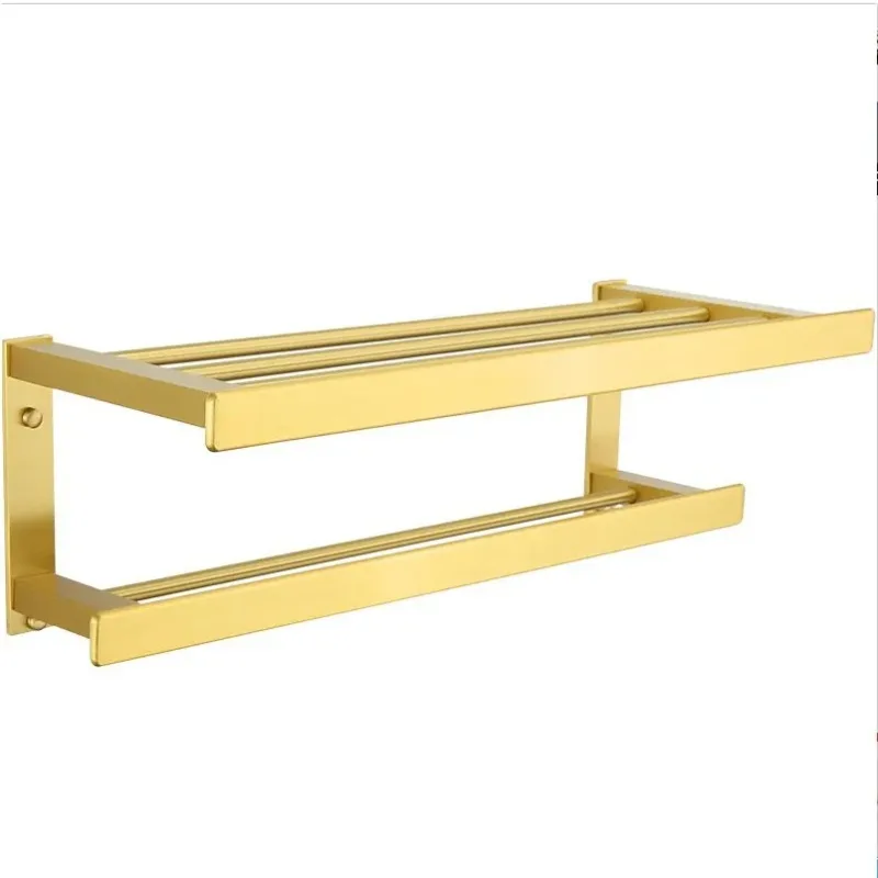 

European-Style Bath Towel Rack Golden Towel Rack Bathroom Storage Rack Bathroom Bathroom Brushed Brass Worker