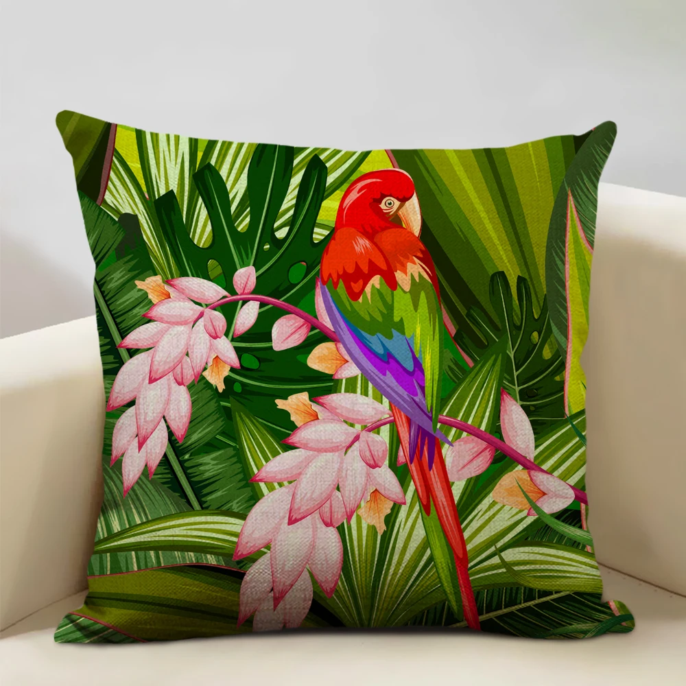 African Parrot Flamingo Plant Cushion Set Home Art Decoration Sofa Pillow Cafe Waist pillow Pillow Printed Multicolor Patterns