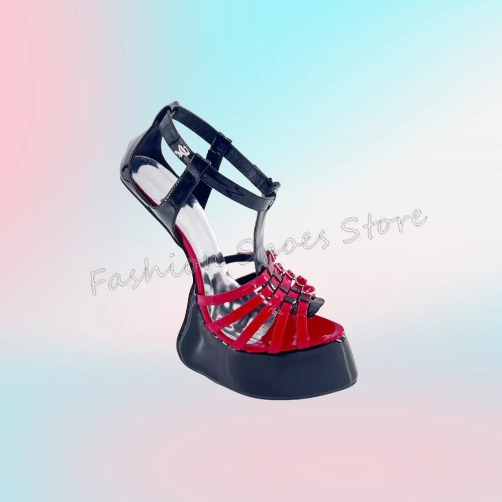 

Red Pointed Toe Buckle Decor Sandals Platform Ankle Buckle High Heel Shoes for Women Fashion Heels 2025 New Zapatos Para Mujere