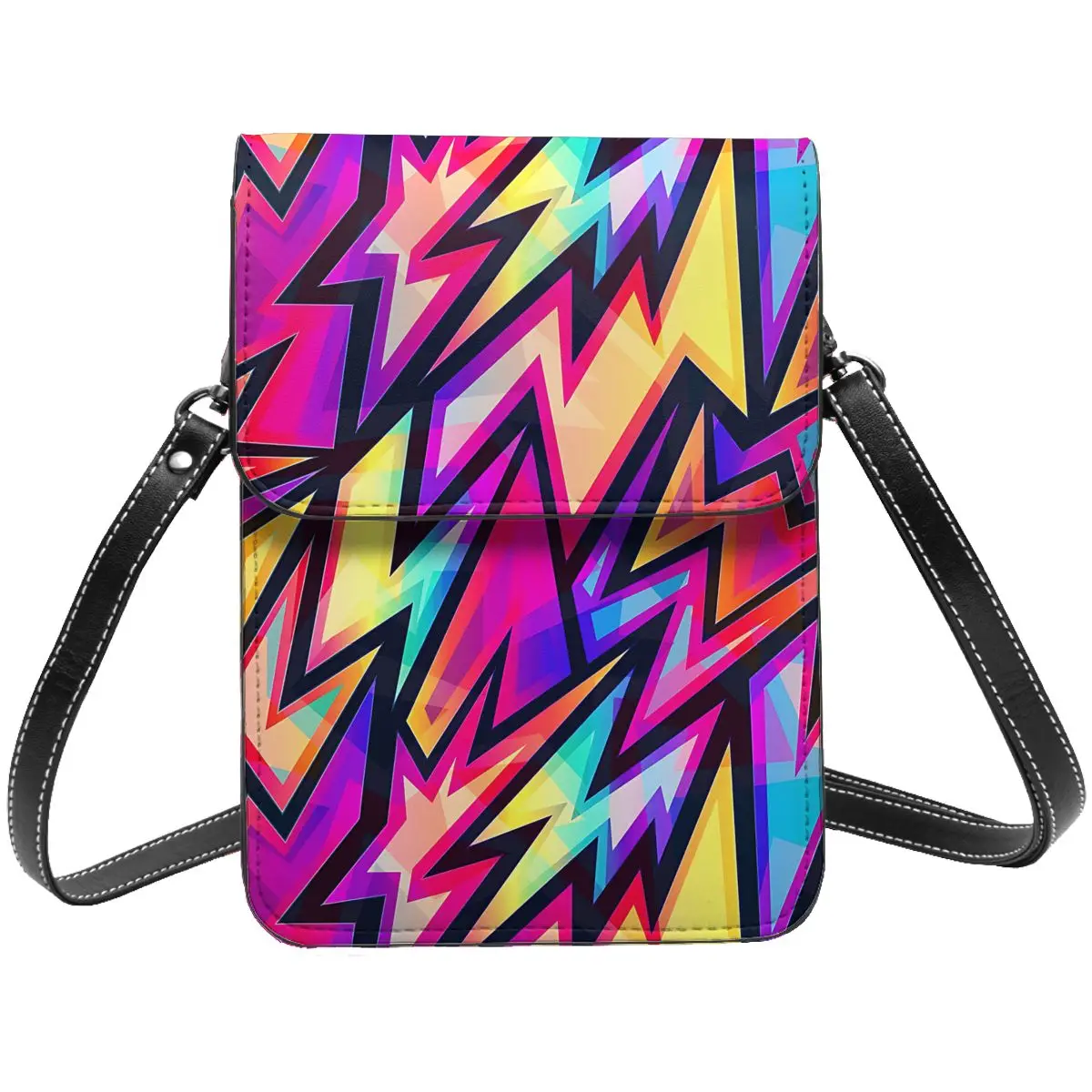 

Bright-Graffiti-Geometric Compact leather phone and cash case, lightweight and portable, fashionable and versatile