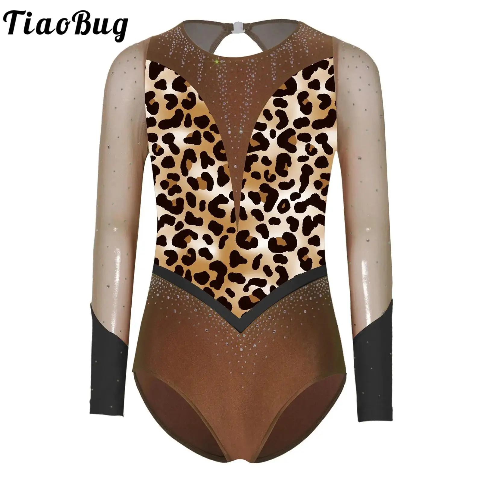 

Детские гимнастические купальники для девочек, комбинезоны с длинными рукавами из прозрачной сетки, украшенные стразами, с принтом, для танцев и фигурного катания