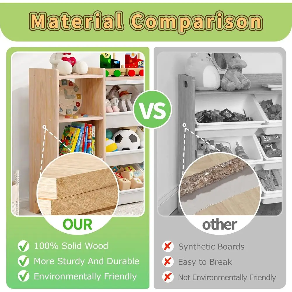 منظم تخزين ألعاب الأطفال من الخشب الصلب مكون من 4 طبقات مع 9 صناديق و6 منافذ #5