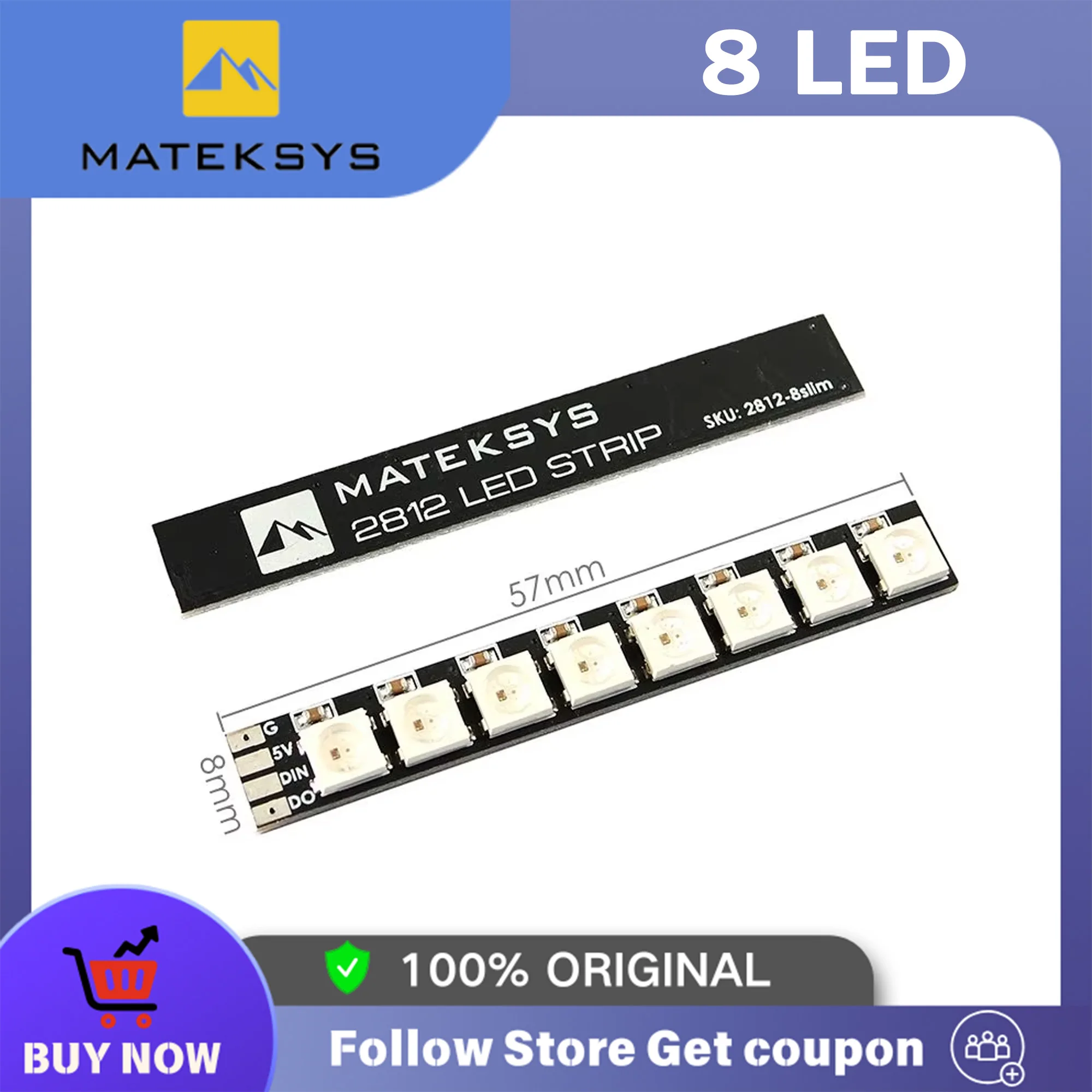 

Светодиодная лента MATEKSYS Matek ARM светильник 2812, тонкая Светодиодная лента 57*8 мм для FPV LED Drone ARM Light BetaF светильник INAV, 2 шт.