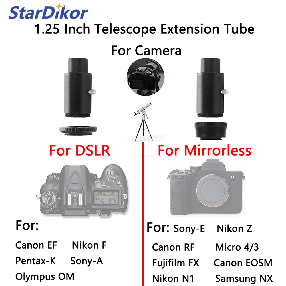 StarDikor-Adaptador de tubo de extensión de 1,25 pulgadas, montaje de telescopio astronómico para cámara Canon, Nikon, Sony, Pentax, Fuji M4/3,