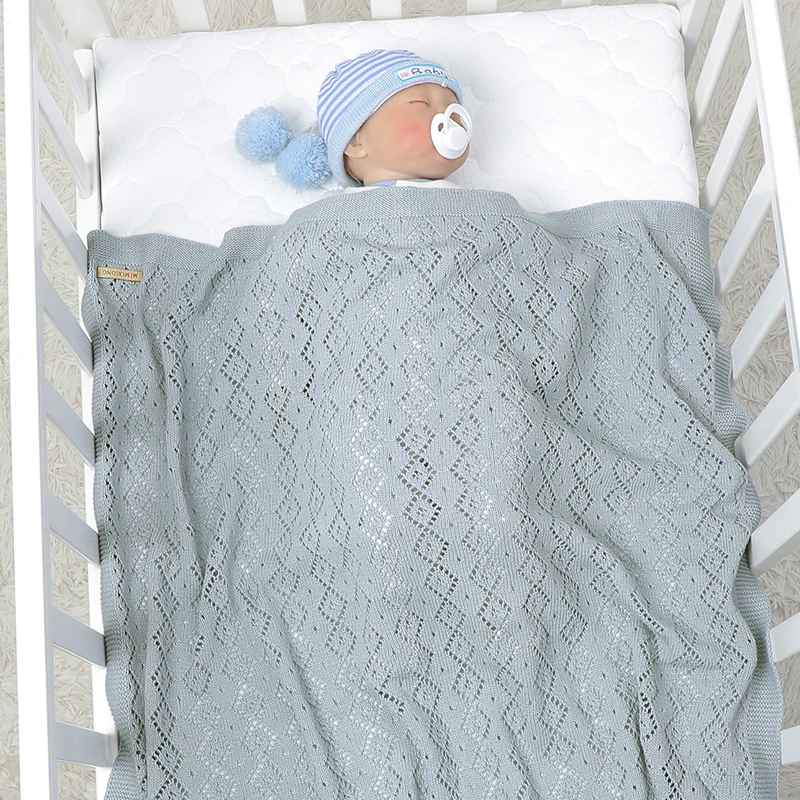 Newborn Baby Blanket 100%Cotton Knit Hollow Infant Girl Boy Bedding Plaid Crib Quilt 100*80CM Stroller Warp Swaddling Super Soft