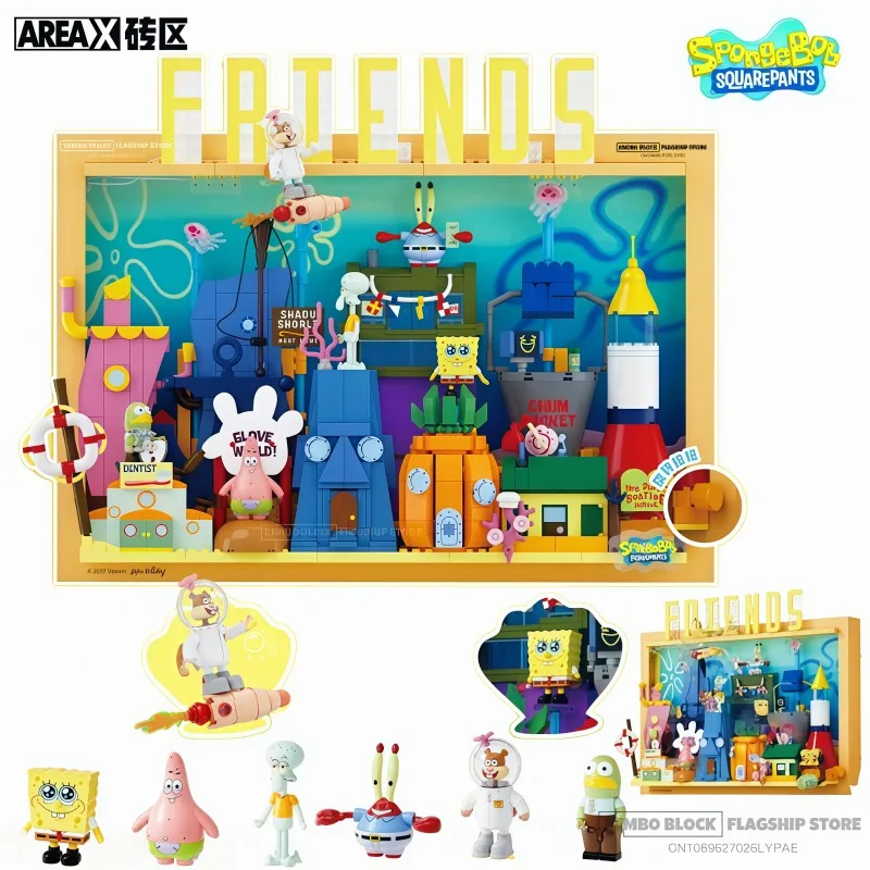 

AREA-X Bikini Bottom Park Assembling Building Blocks SpongeBob Street Scene Hanging Painting Decoration Toy Model Holiday Gift