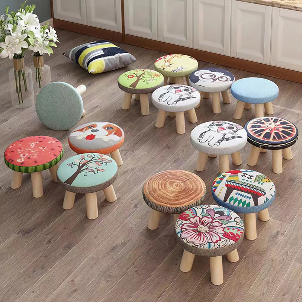 

Solid Wood Stool Home Low Stool Cute Sofa Stool Chair Fashion Cartoon Creative Small Stool Changing Stool Bear 330lb