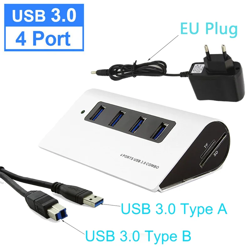 

USB 3.0 Hub 4-Port High-Speed Hub Splitter Universal USB Multi-function Expander Hub With Power Adapter For Laptop Accessories