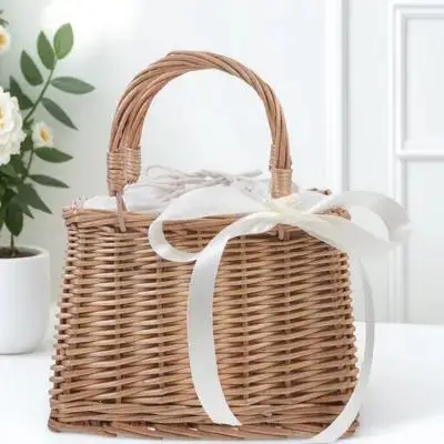 1 قطعة سلة مغزولة من الخيزران حاوية تخزين زهور صغيرة محمولة لتزيين حفلات الزفاف ديكور المنزل والعطلات الحاضر #6
