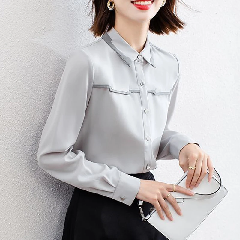 Women Korean Fashion Button Up Shirt Office Lady Elegant Business Casual Blouse Long Sleeve Loose Tops 2024 Spring Autumn Blusas