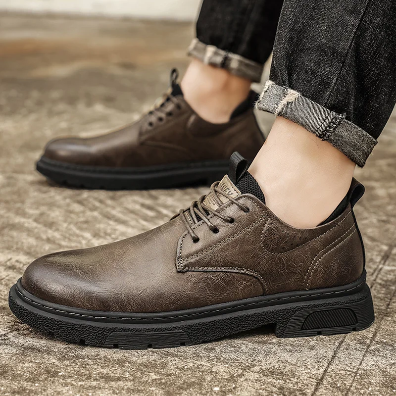 

Новинка 2024, мужская повседневная обувь больших размеров, кожаные туфли на толстой подошве, сшитые вручную лоферы, модная мужская обувь