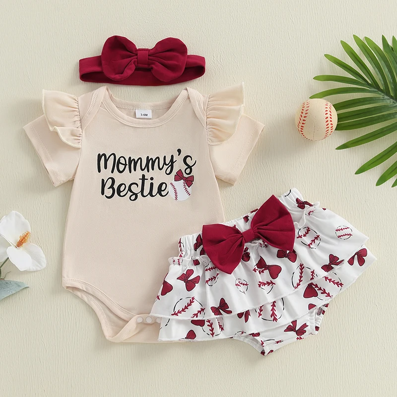 

Baby Girl Summer Outfits Letter Print Round Neck Short Sleeve Romper Elastic Waist Shorts Headband 3Pcs Clothes Set