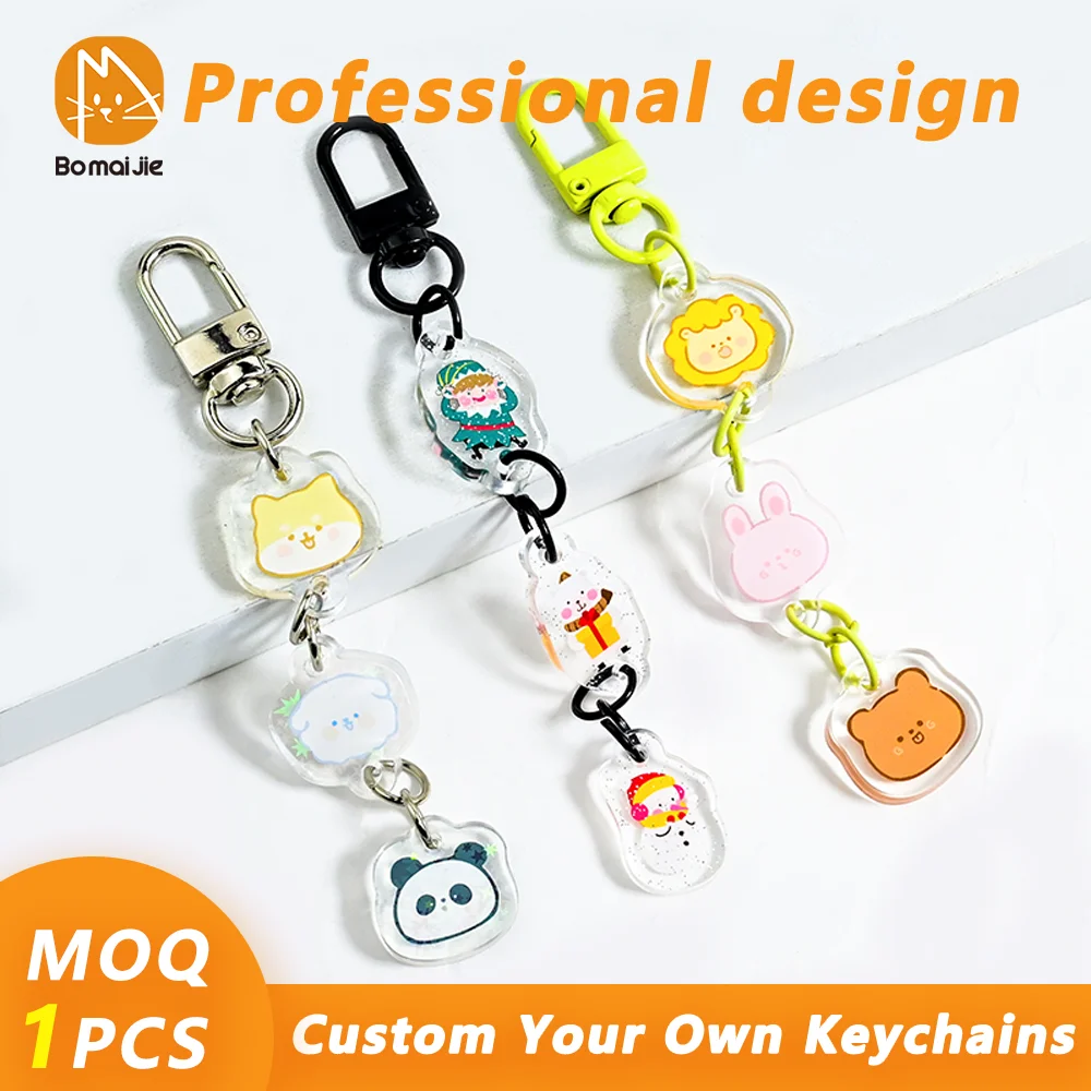

Custom Keychain Clear Glitter Holographic Epoxy Acrylic Phone Keychain Cartoon Anime Charms Personalized Connected Keychains