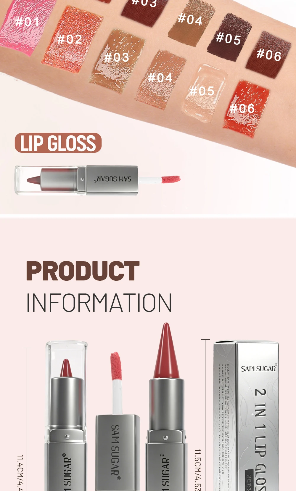 Doppelkopf-Lipgloss-Lipliner Zwei in Einem Feuchtigkeitsspendende Textur Langanhaltender Glanz Einfach aufzutragen Natürliches Lippen-Make-up – Detail 10