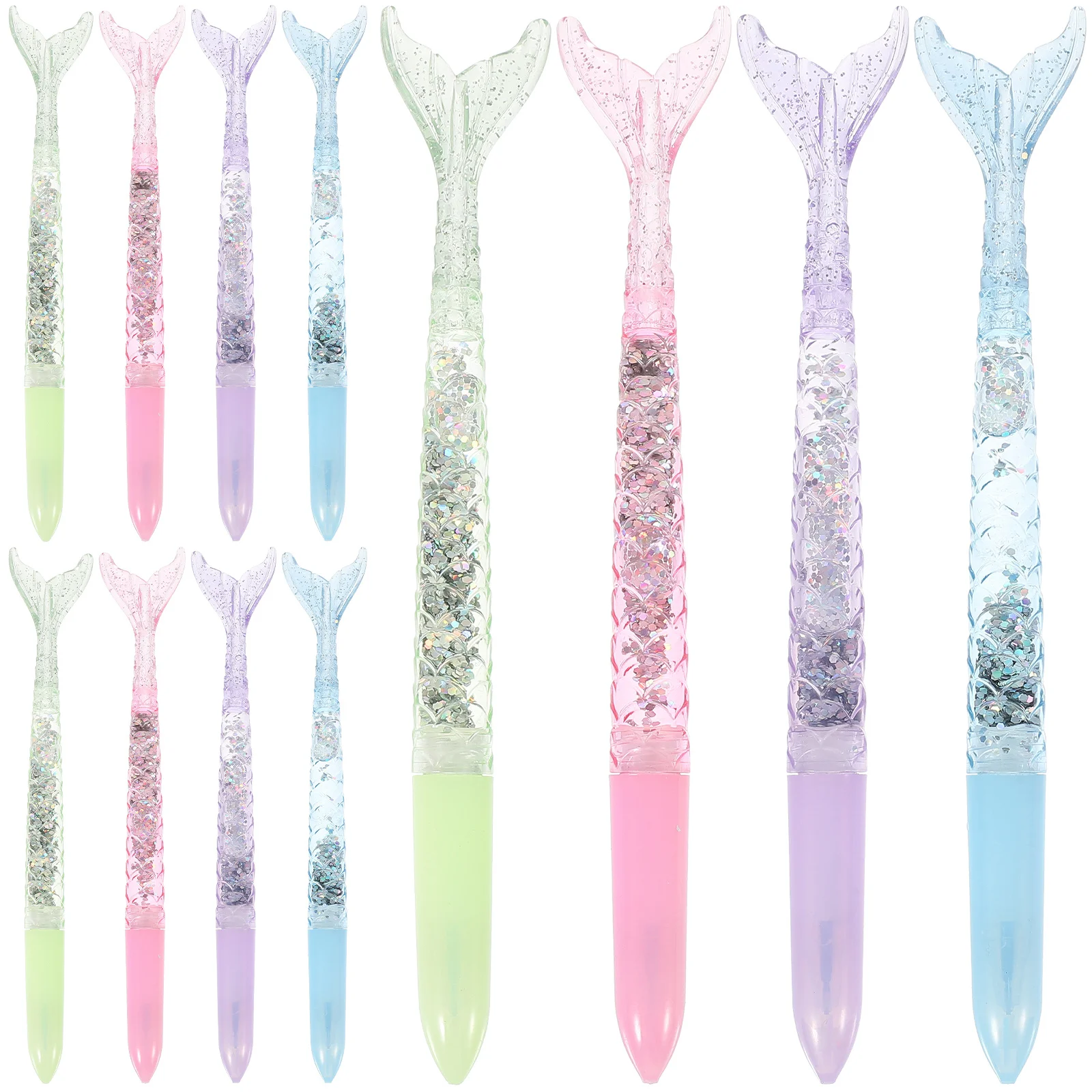 

12Pcs Gradient Sand Pen Mermaid Shape Gel Ink Writing Tool for Students Cute Pens Bulk Stationery Office School Supplies