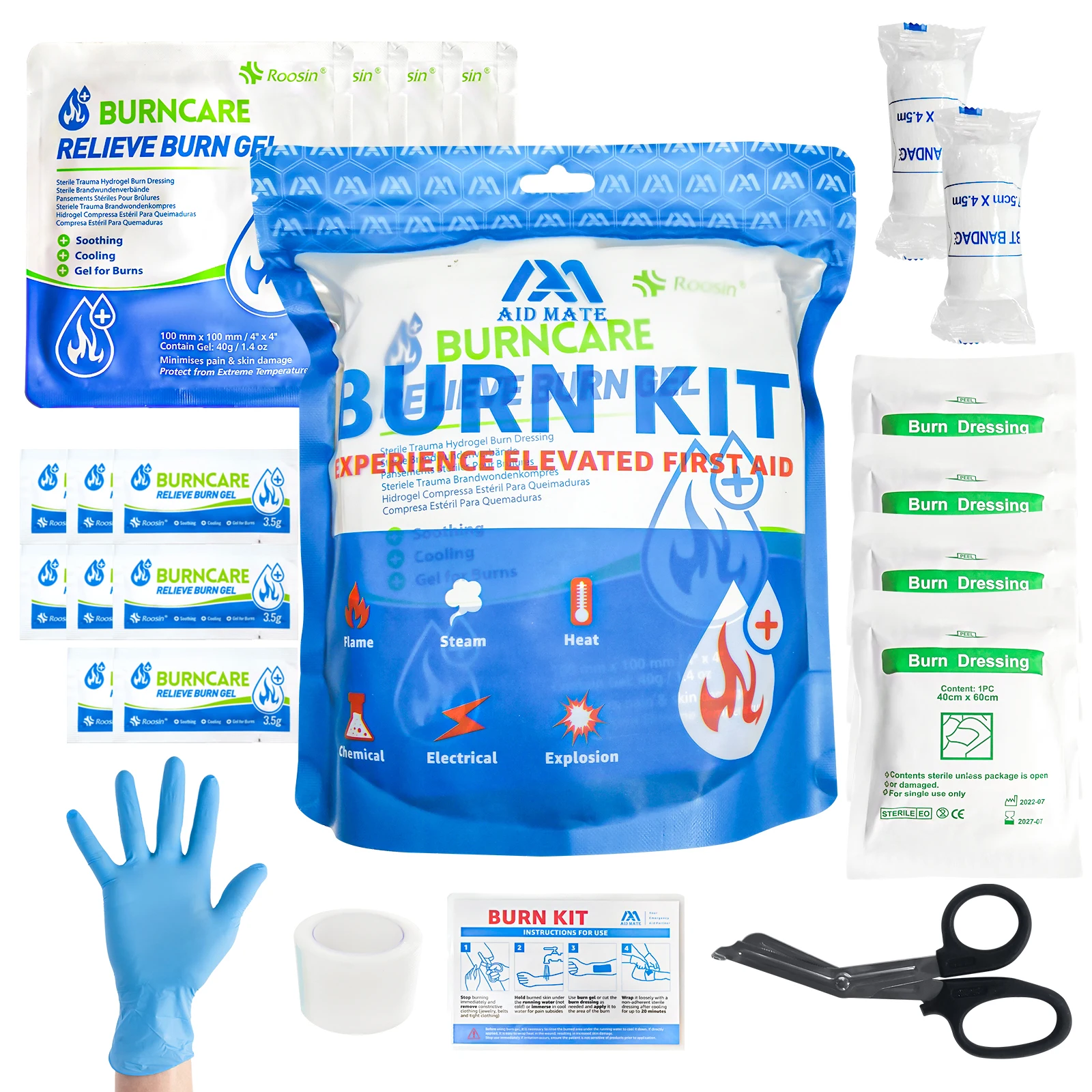 25pcs Burn Relieve Gel Set for Scald, Burn, Sunburn,Essential First Aid Kits Include Burn Gel,Cooling Cream, Burn Dressing