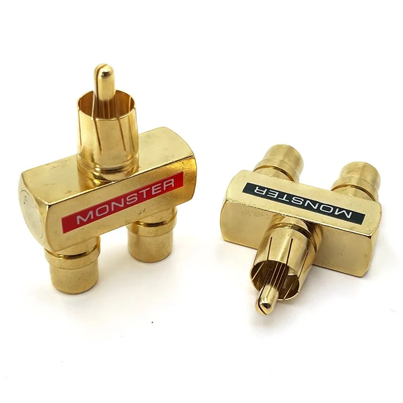 2/4/8/16PCS RCA Male Plug To 2 RCA Female Socket Connectors 3Way Gold Plated RCA Connector HIFI Audio Terminals for Audio Video