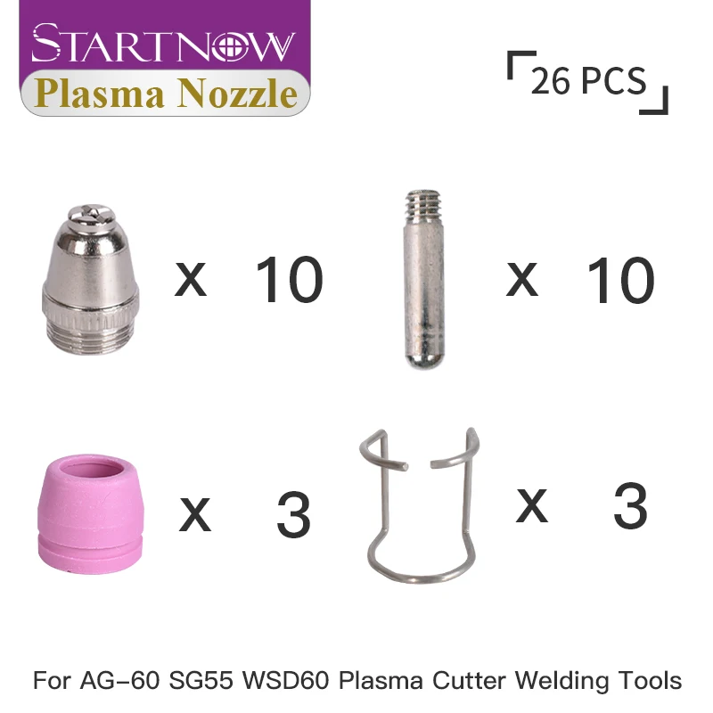 Startnow AG60 SG55 Consumables Kit Electrode Shield Cups Plasma Cutter Welder Torch with Guide WSD60 Plasma Cutters Parts