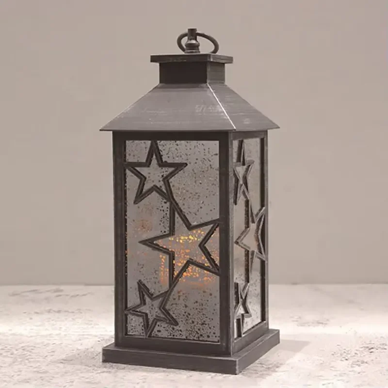 for  Home Decoration Christmas Vintage Plastic Hanging Candlestick New LED Light Candle Silver Metal Glass
