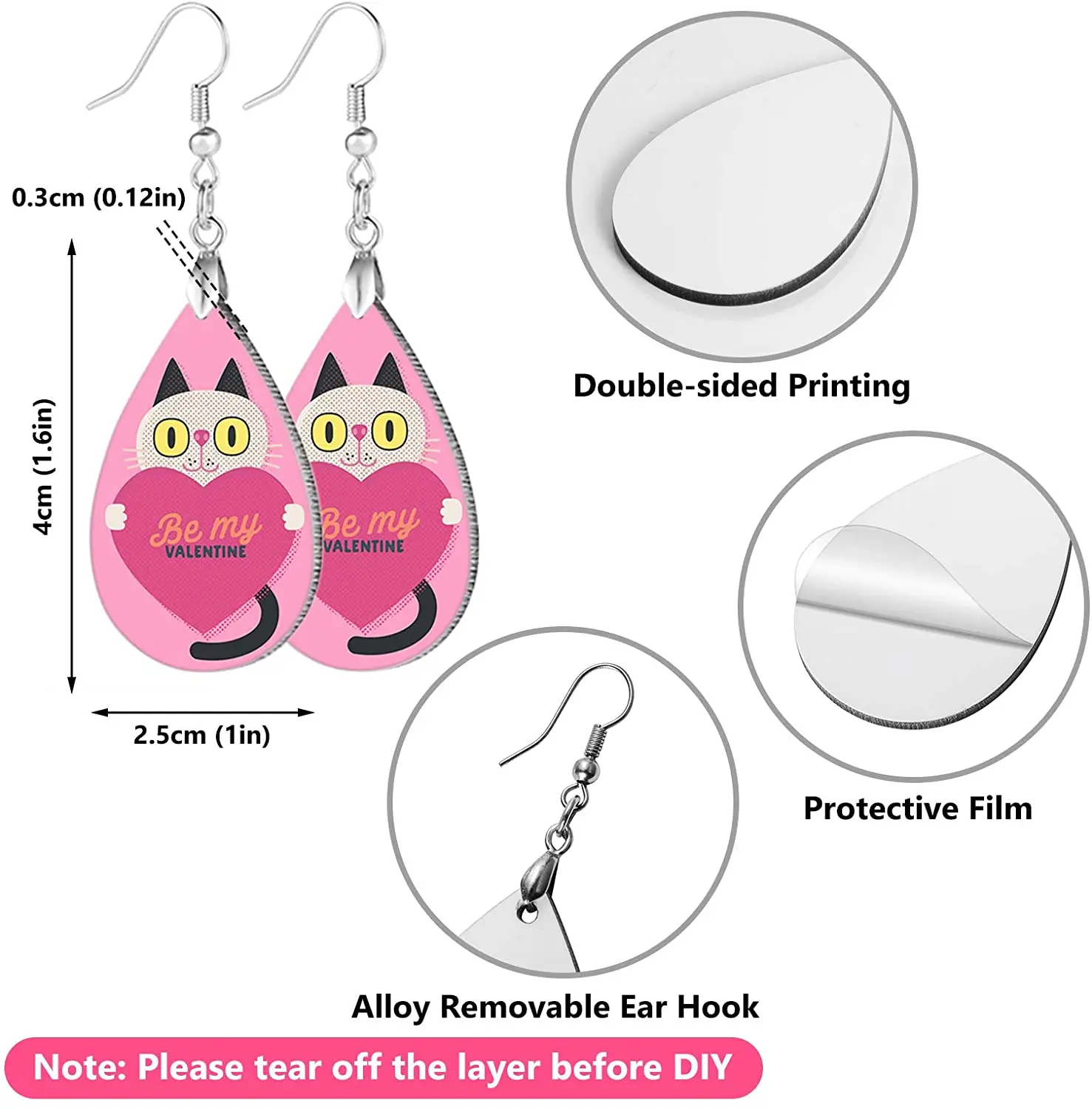 20pairs/lot Sublimation MDF Round Heart shape Earrings Blanks with Earring Hooks For Double sides printing