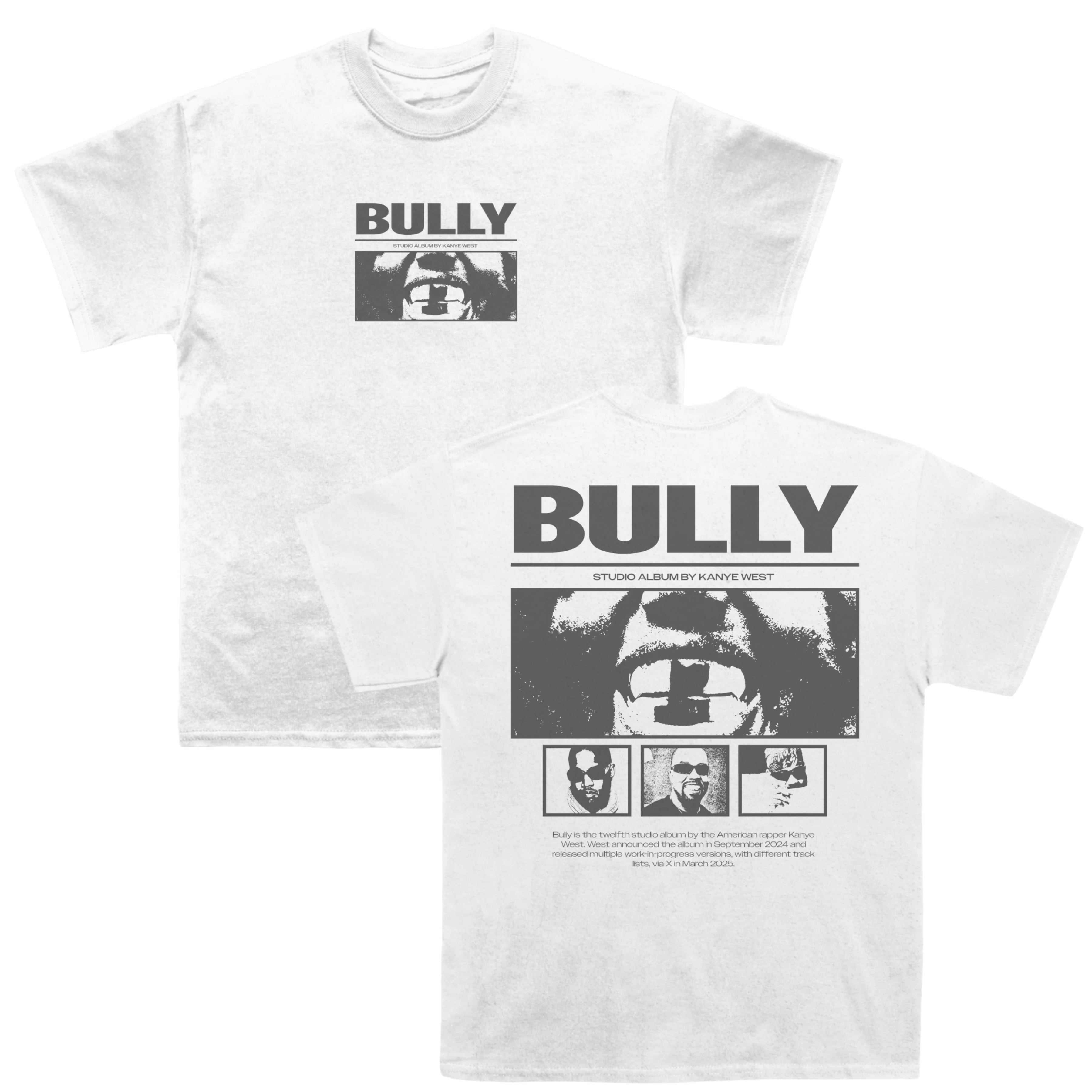 Camiseta gráfica para hombre Kanye West Ye - 2026 album BULLY, unisex, cuello redondo, 100% algodón, manga corta, estilo oversize, moda Y2K, camiseta popular