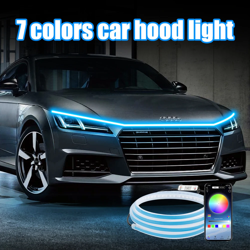 

OKEEN Led Car Hood Lights Strip Universal Auto Engine Cover Decoration Lights APP Control Car Daytime Running Lights Bar DRL 12V