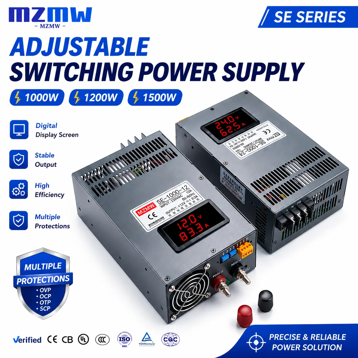 Zasilacz impulsowy regulowany MZMW 1500W 1200W 1000W AC na DC 12V 24V 36V 48V 60V 72V 80V 110V 150V 220V z cyfrowym wyświetlaczem LED — 2
