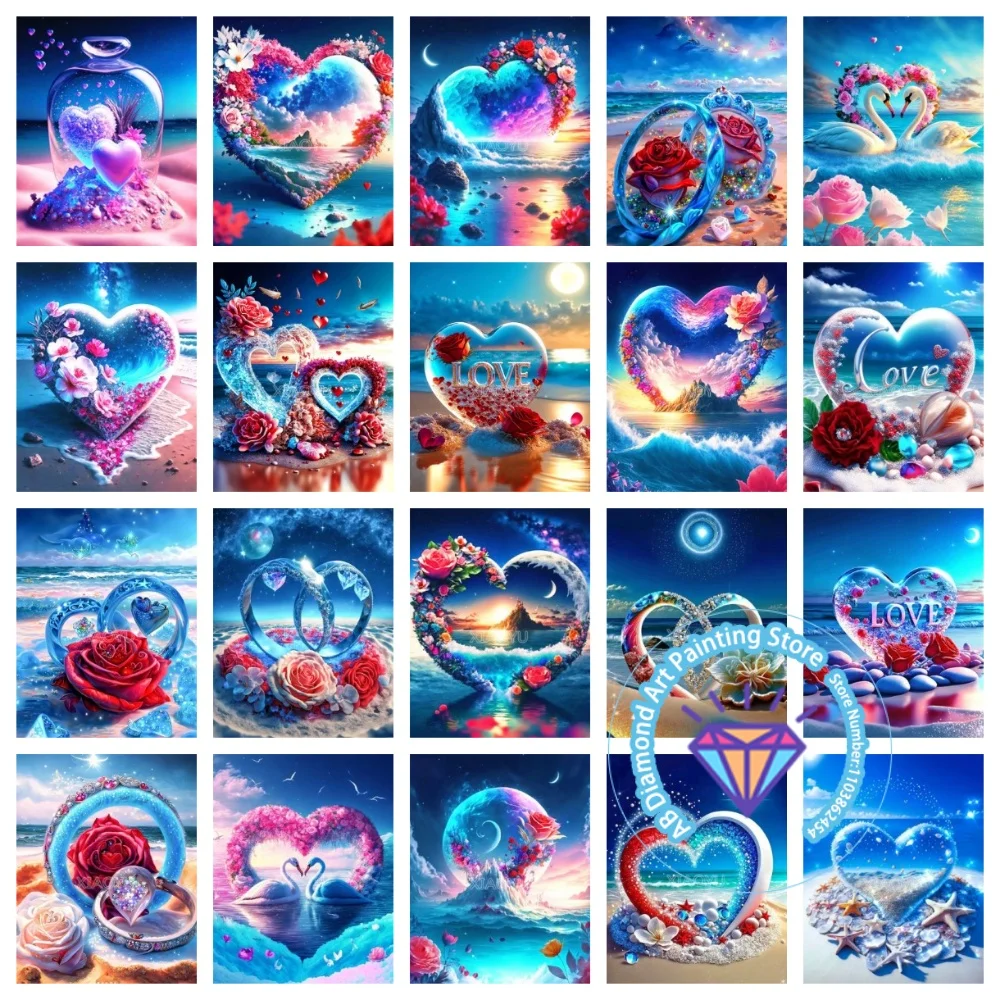 

New Seashore Love Rose AB Diamond Painting Kit Square Round Diamond 5D DIY Mosaic Handmade Art Adult Exquisite Gift Home Decor