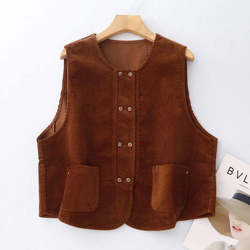 

Женский вельветовый жилет Jaet, двухрядный, на пуговицах, в стиле ретро, художественный многослойный, модный, весенне-осенний, смесь хлопка и полиэстера