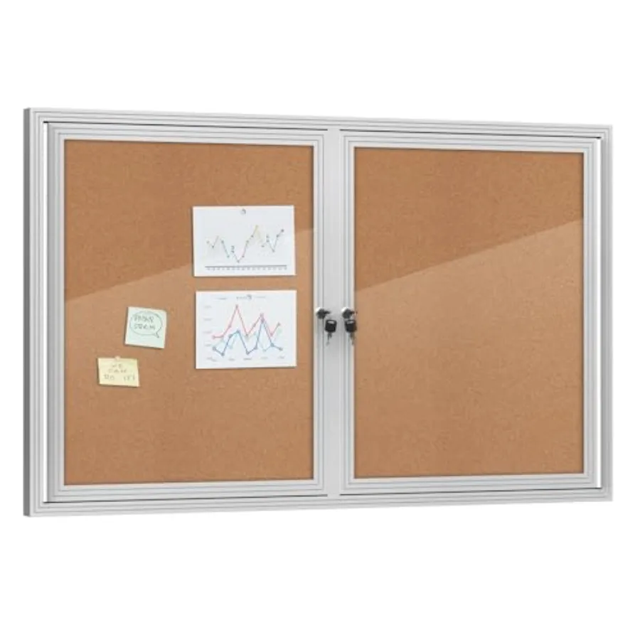 

48"x30" Enclosed Bulletin Board Outdoor Lockable Weather-Resistant Aluminum Cork Noticeboard for School and Office Silver Frame