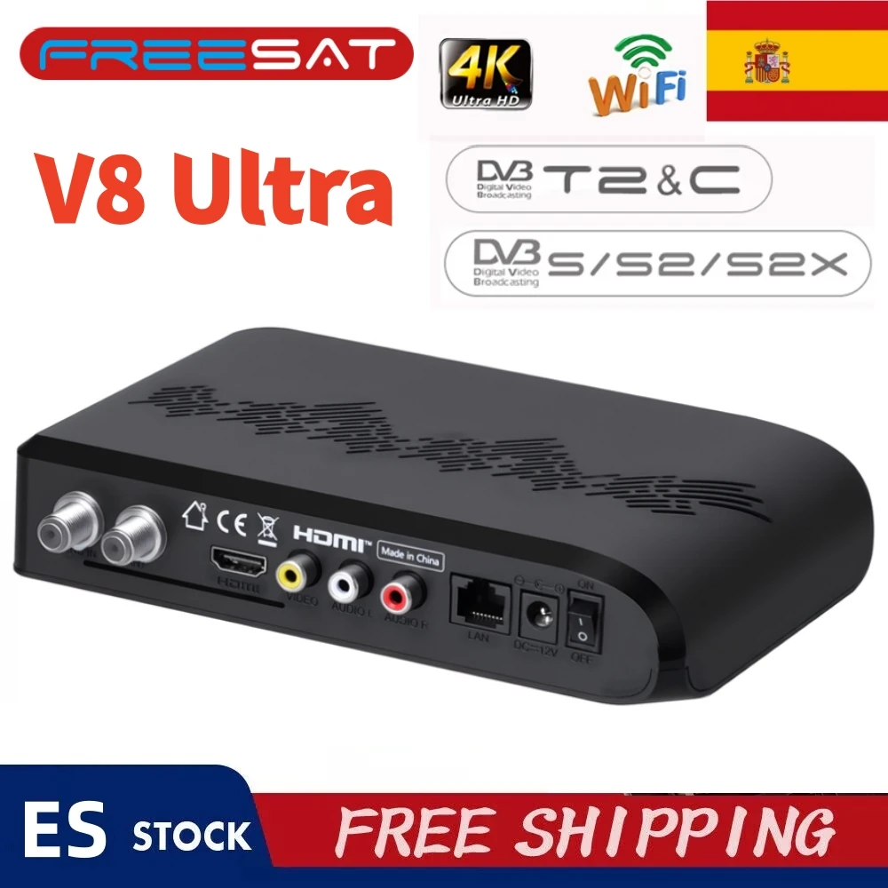 V8Ultra 4K UHD Satellite TV Receiver DVB-S/S2/S2X,DVB-T2/T+C+ISDBT+ATS-C TV Box With CA Card Slot LNB Tuning Decoder ES In Stock