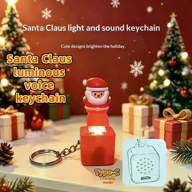 /GJ/Santa Claus Light Sound Stress Relief Keychain Cute Luminous Voice Keyring Creative Fidget Toy For Xmas Gifts Christmas