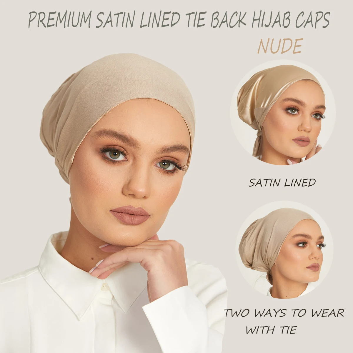 Soft Muslim Hijab Hat Solid Color Women Jersey Hijab Premium Satin Lining Tie Hijab Hat Islamic Turban Instant Silk Shawl