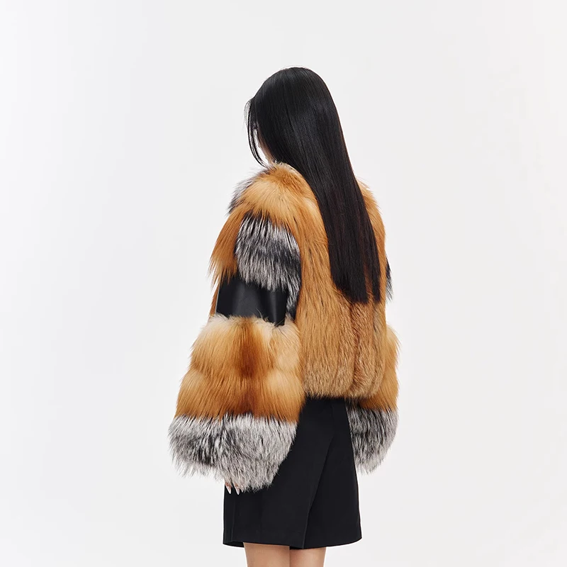 Ftangaiur mulheres inverno importação casaco de pele de raposa manga longa feminino colorido casacos de raposa turn-down colarinho curto casacos de pele de raposa natural