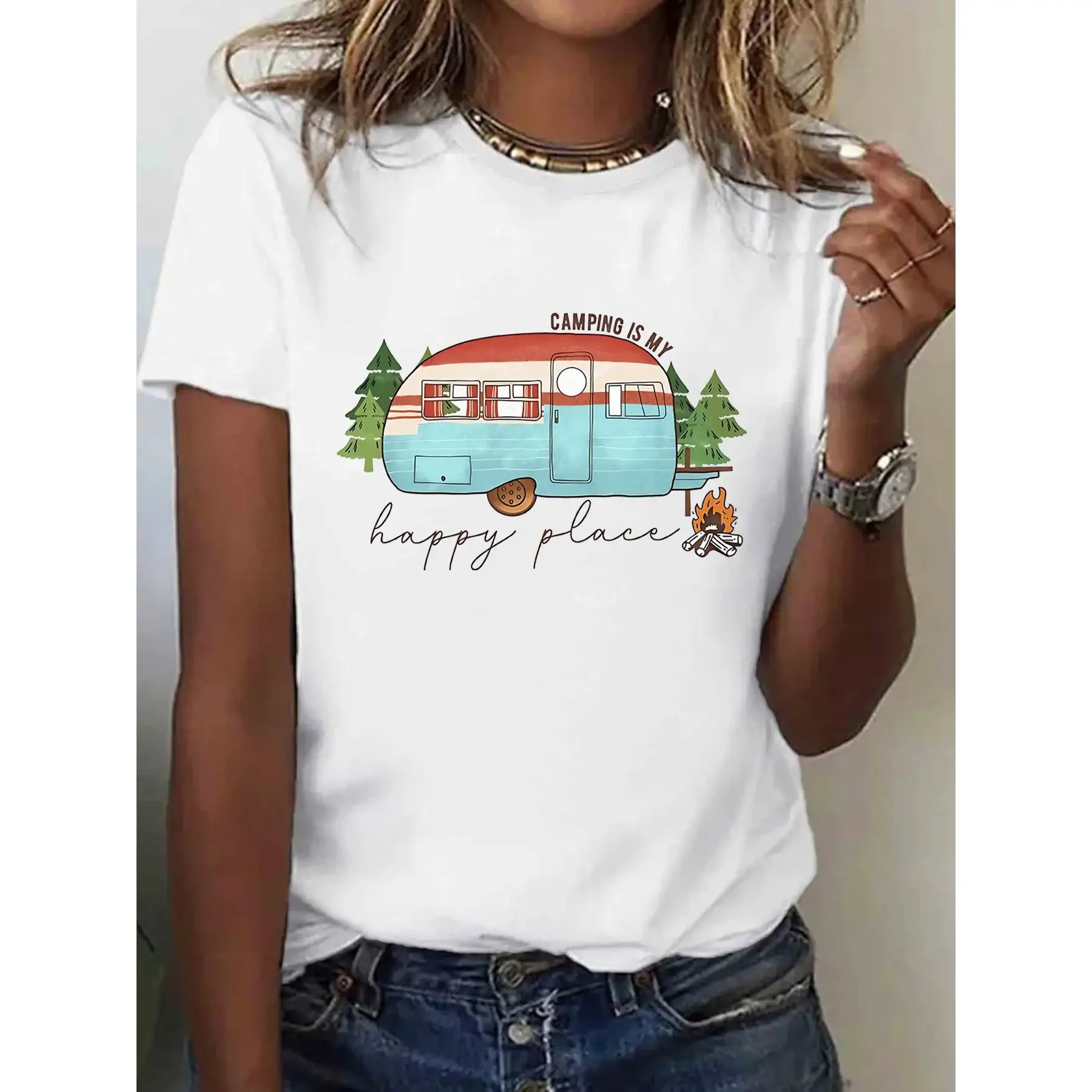 

Camping Is My Happy Place T-shirt, RV Camper Graphic Tee, Travel Lover Shirt, Outdoor Adventure Top, Happy Camper Tee