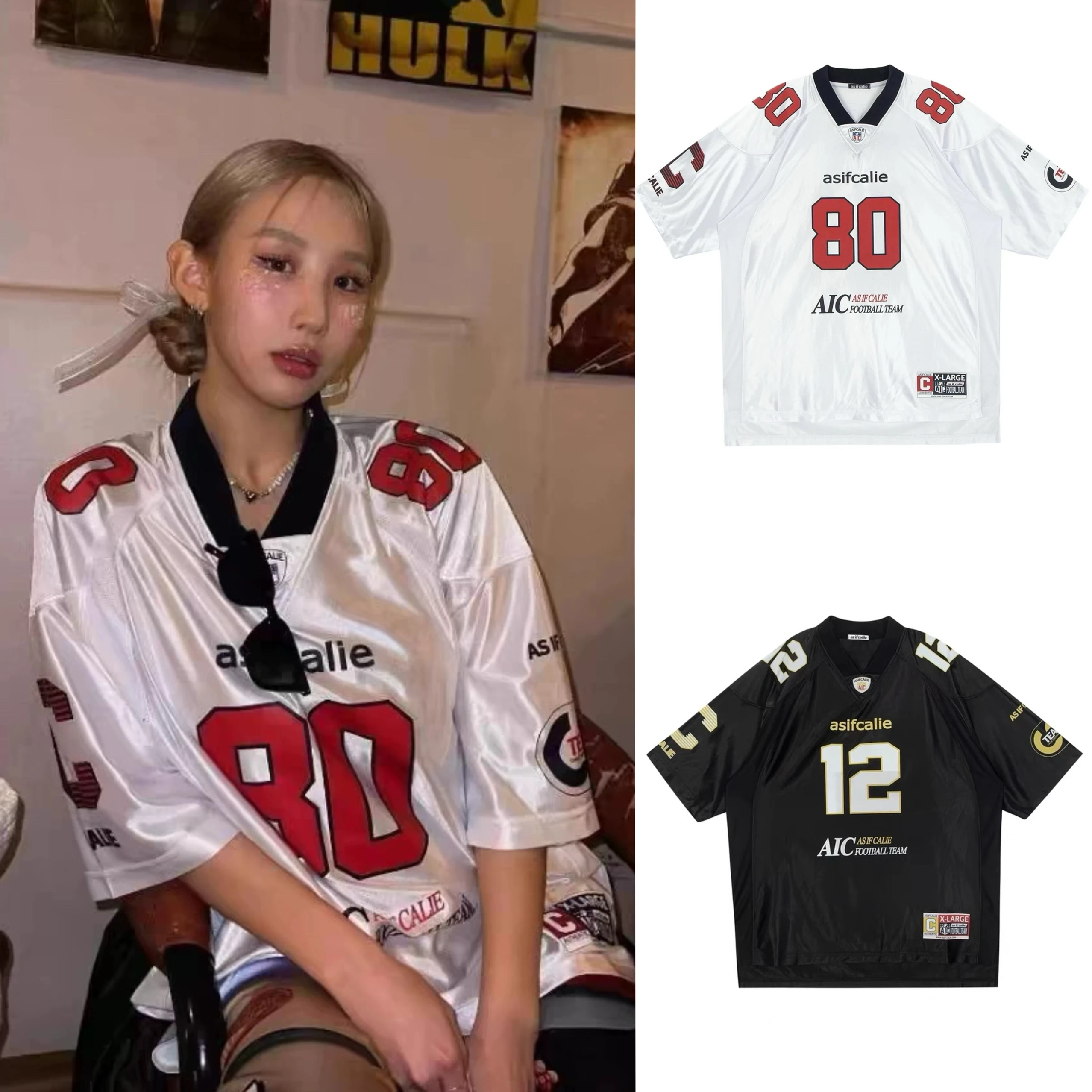 

Casual Oversize ort Sve T-irt Me Patchwork 2 Number Ball Jersey Lightweight Breathable V-Ne Mid-Length Polyester