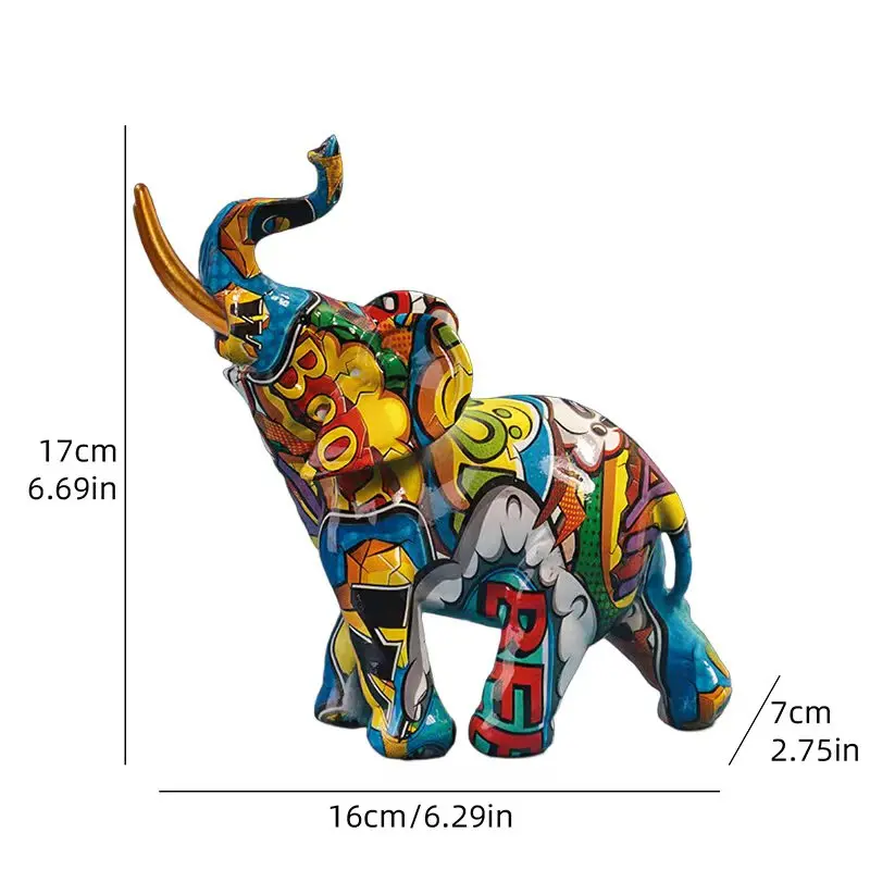 

Water Transfer Printing Elephant Sculpture, Resin Animal Craft Ornament for Bedroom, Living Room, Study, and Office Decor