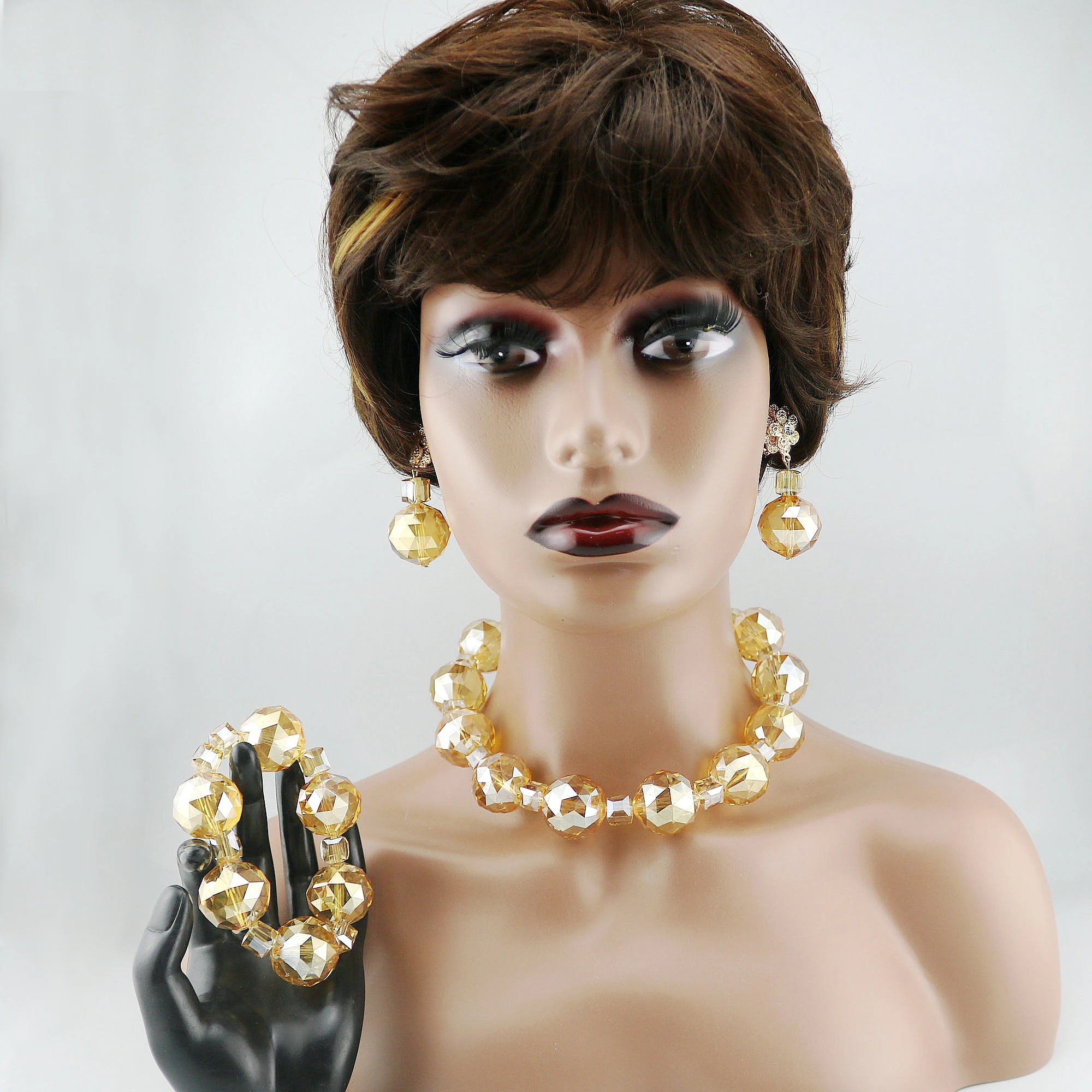 

African Crystal Jewelry Set Bead Necklace Earrings Bracelet Simple Design Party Wedding Sets XK - 014707