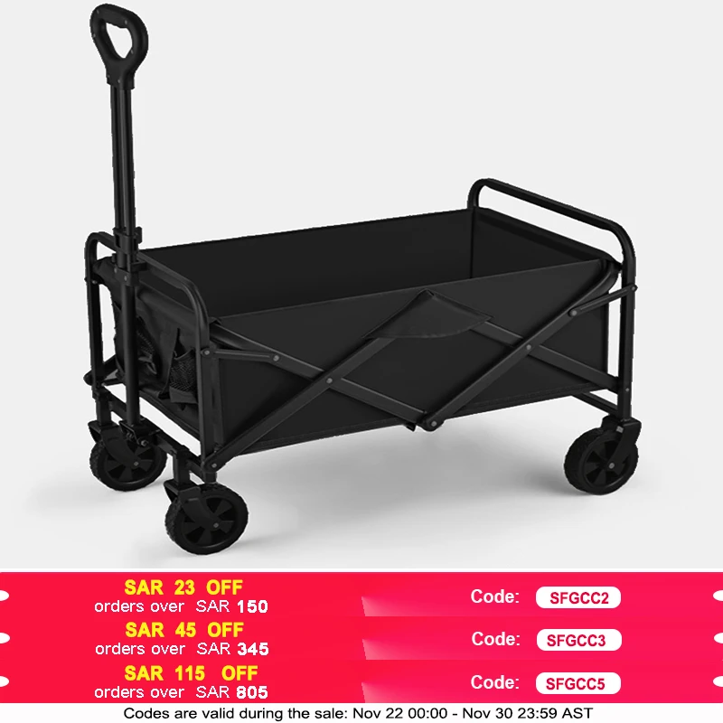 Collapsible Folding Outdoor Utility Wagon, Beach Cart Large Capacity, Heavy Duty Folding Wagon, Garden Cart for Beach, Camping