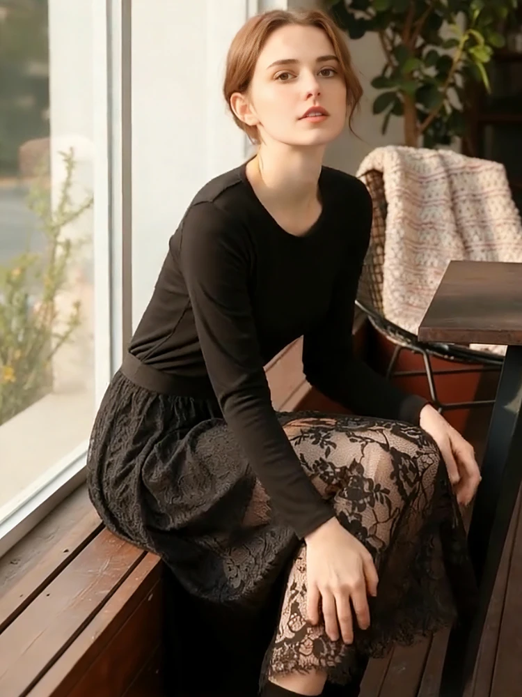 New Fashion Summer Slips Women Casual Lace Transparent Midi Long Skirts Ladies Basic Skirt Petticoat Underskirt Black Skirt