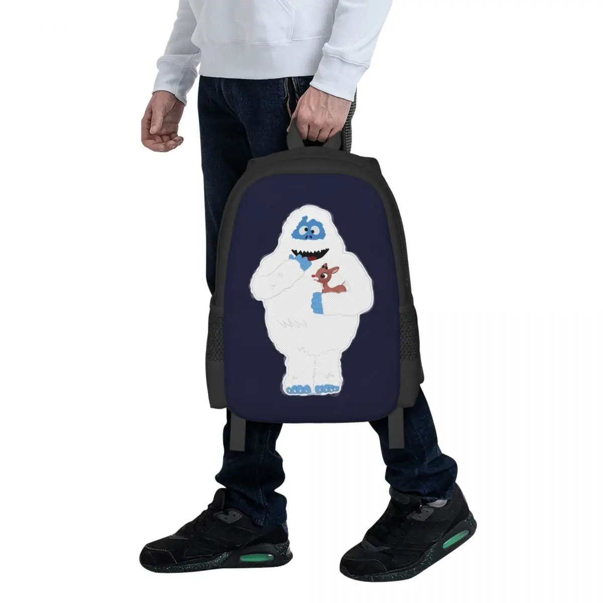 Christmas Abominable Snowman With Rudolph Student Backpack School Bag Hiking Travel Daypack for Men Women Bookbag Shoulder Bags