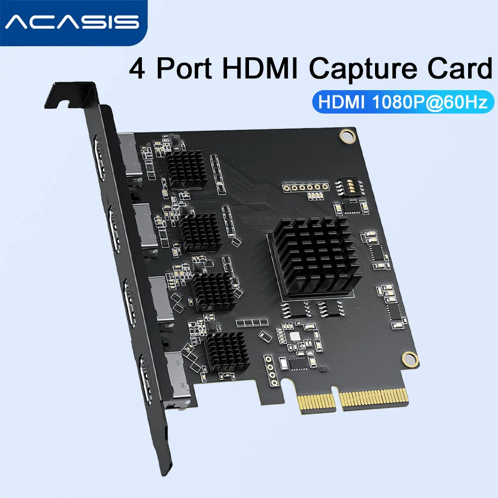 Acasis 4 HDMI PCIe x4 Video Capture Card Stream and Record in 1080P 60FPS 4 Channel HDMI Card Supports Windows XP/7/8.1/10  ﻿