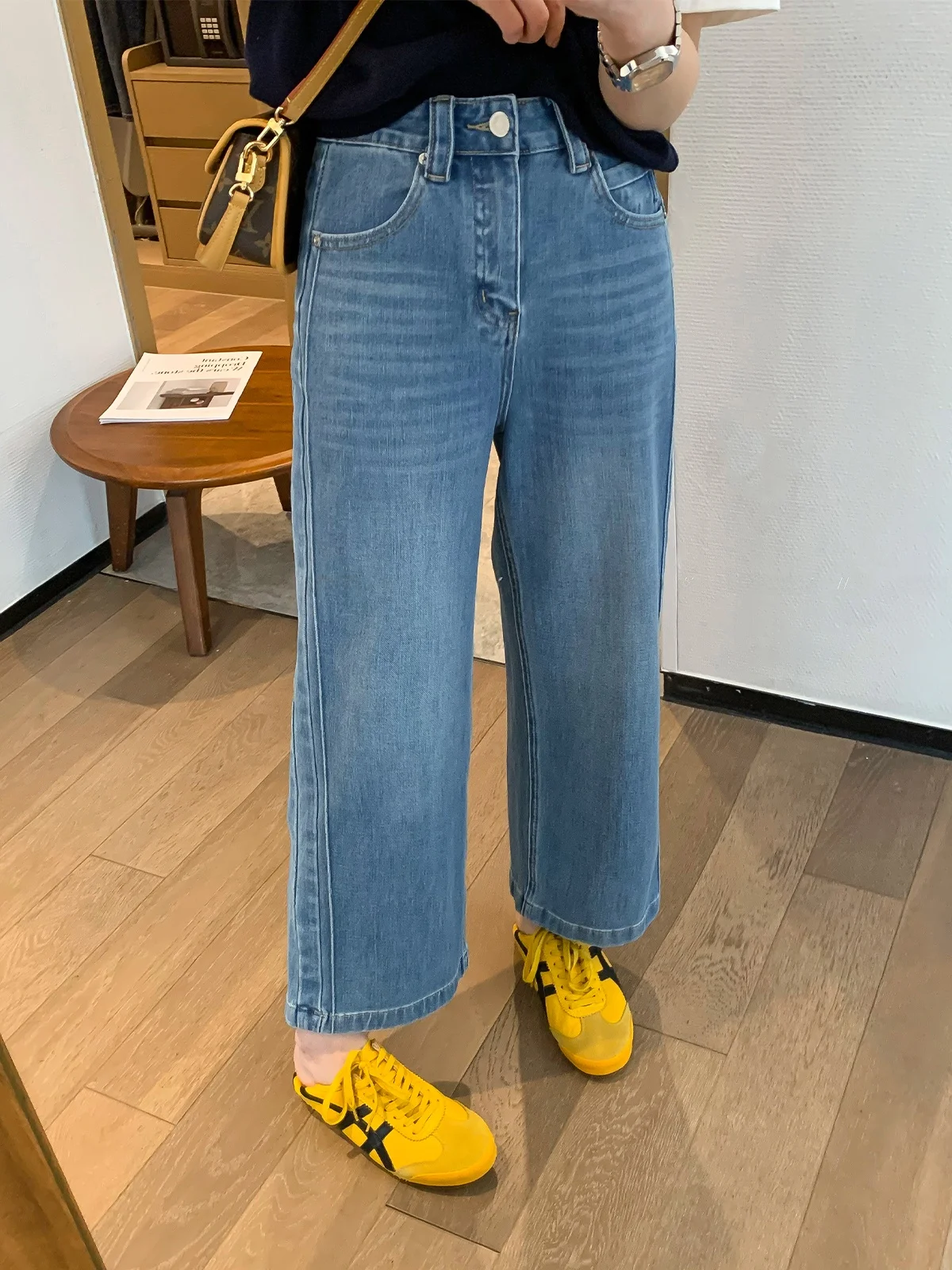 

High Waist Wide Leg Blue Washed Denim Jeans Women's Spring New Style Loose Fit Straight Leg Trousers Love Devil Fish
