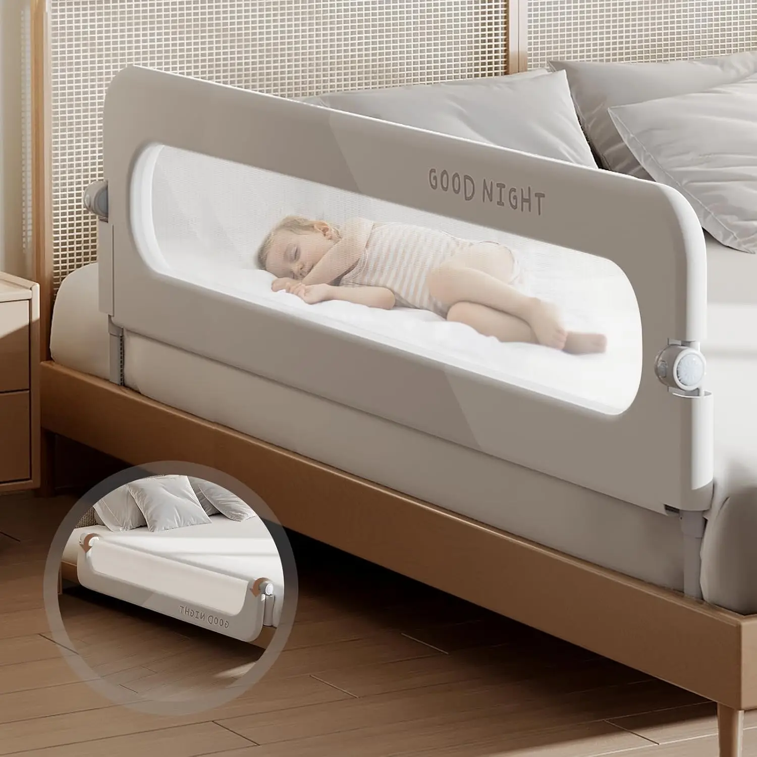 

Foldable Bed Rails for Kids - Adjustable Height Safety Guardrail Fits Twin Queen King Beds