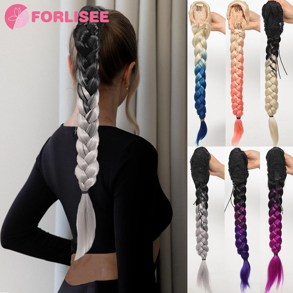 Synthetic Long Fishbone Braid Drawstring Ponytail Hair Extensions for Women 20inches Pony Tail with Hair Rope High Temperature