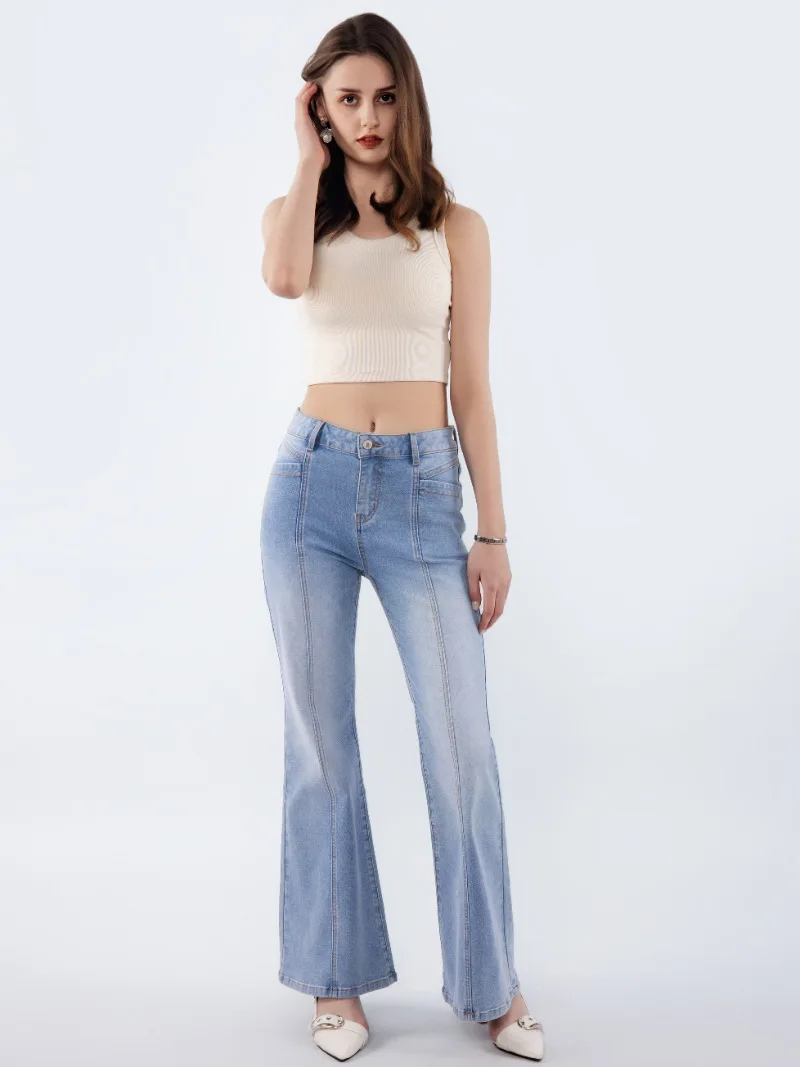 Damskie jeansy retro, proste spodnie, codzienne spodnie z szerokimi nogawkami, średni stan, wyszczuplające, modne.