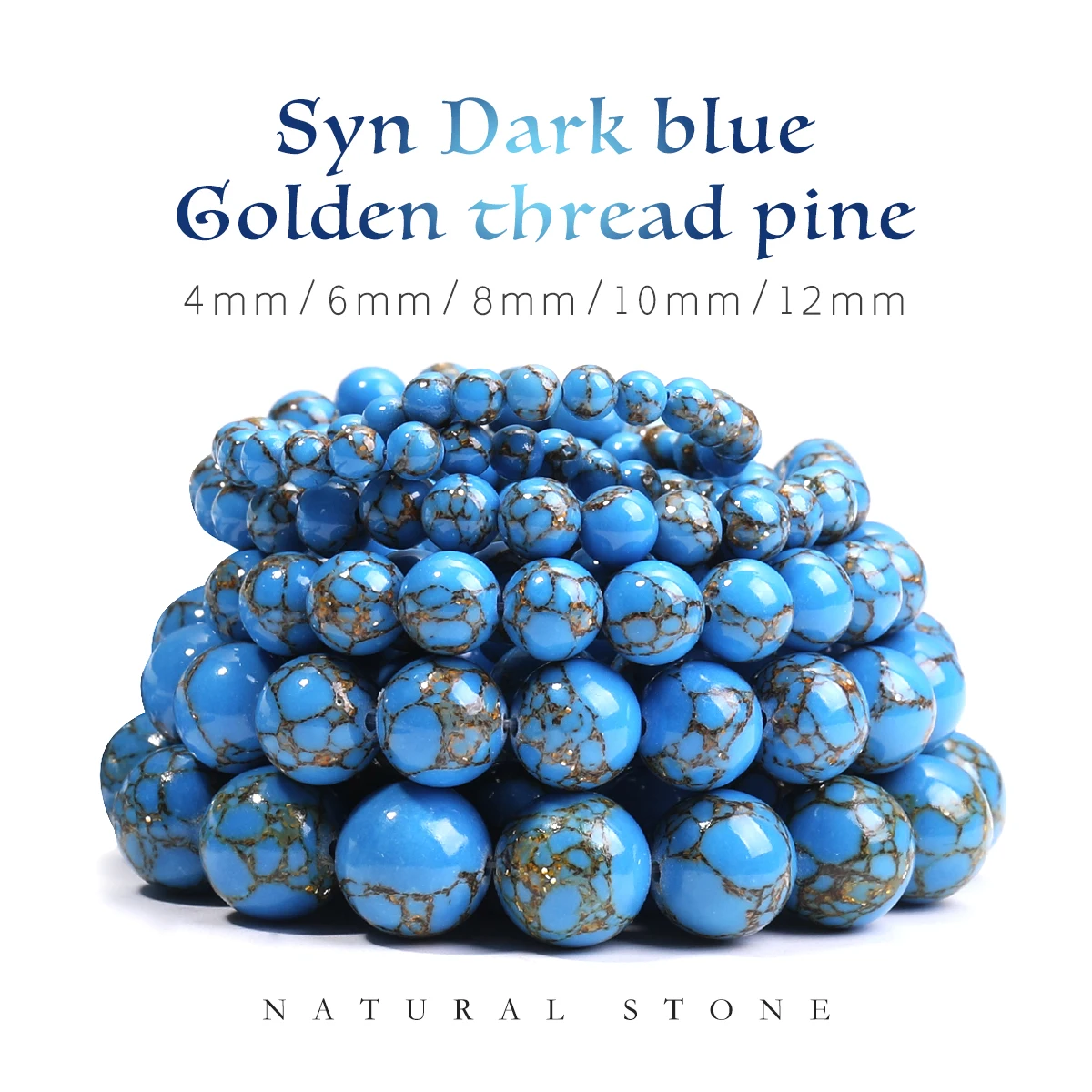 

Gold Stripe Blue Turquoises Round Loose Beads DIY Bracelet Accessories Synthetic Stone for Jewelry Making 15''