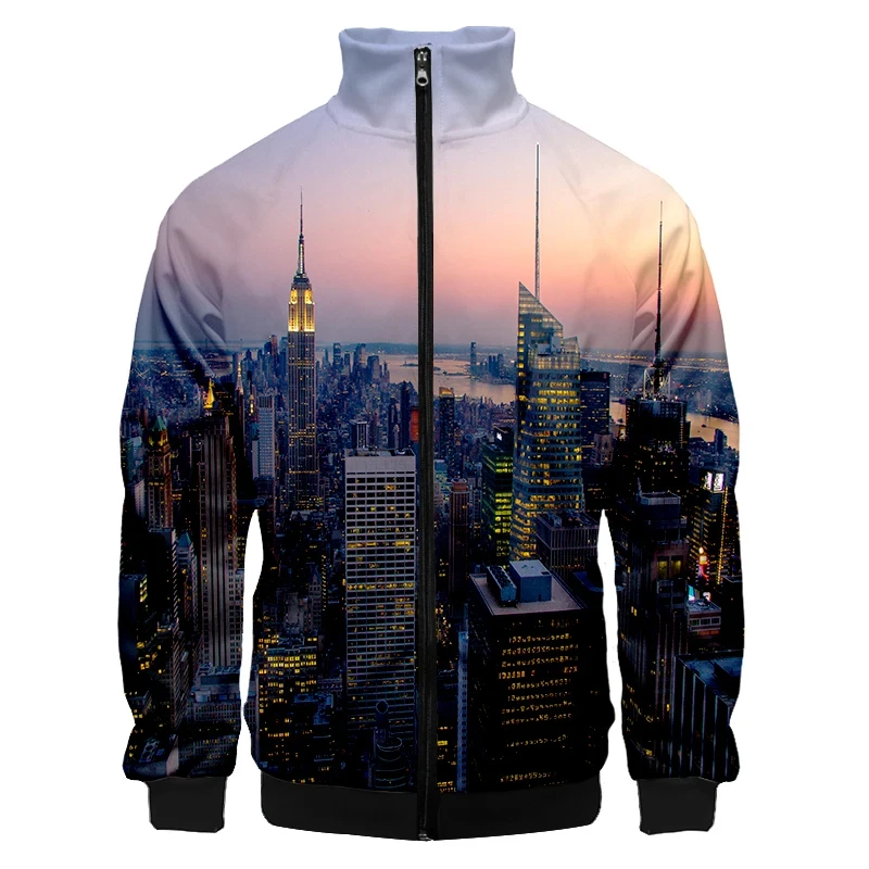 Hawaiian 3d Printed Jacket Men\'s Street Cool Scenery Long Sleeves Coat Personality Tops Oversized Zipper Jackets Male Clothes